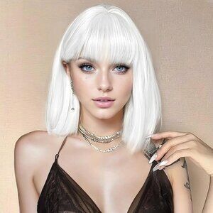 💫 Women White Short Bob Wigs Straight Natural Pretty Party Cosplay Daily